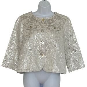 Ruby Rd. Petite Silver Metallic Blazer 16P 3/4 Sleeve Formal Jacket